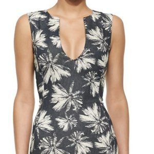 L'Agence Sleeveless Palm Tree-Print Shift Dress, Linen Palm/Midnight
